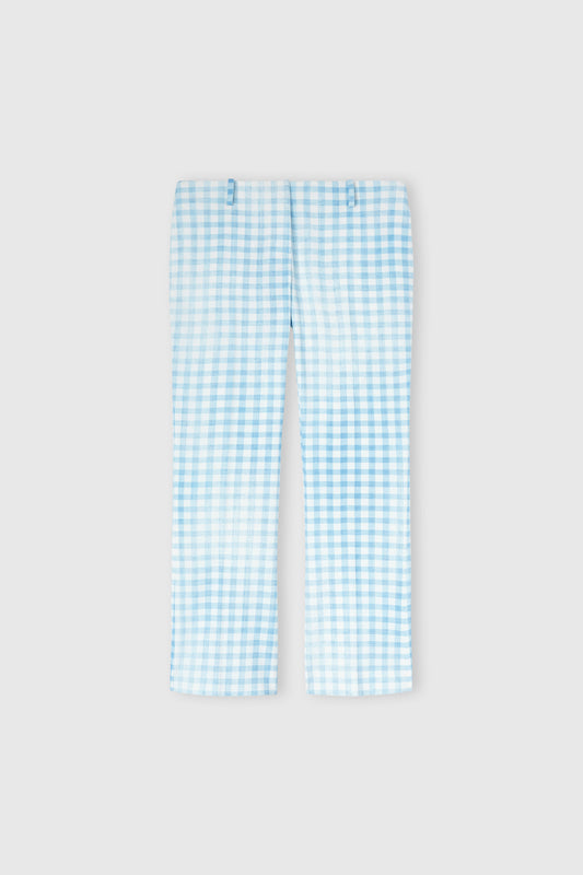 Trumpet trousers in vichy print marocain