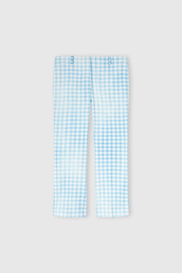 Trumpet trousers in vichy print marocain