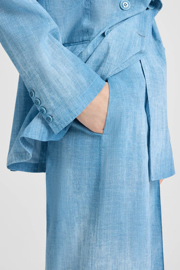 Wide-leg trousers in layered chiffon with jeans print