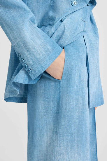 Wide-leg trousers in layered chiffon with jeans print