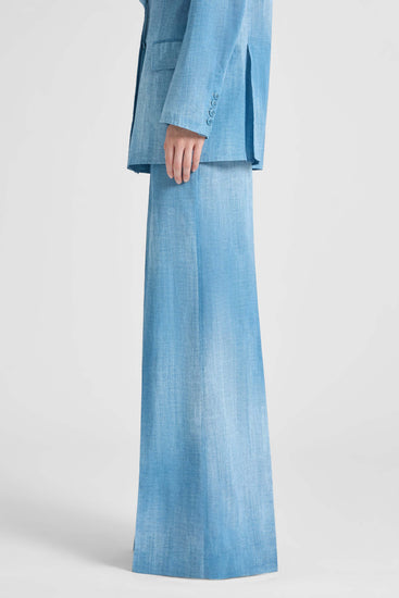 Wide-leg trousers in layered chiffon with jeans print