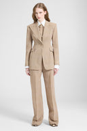 Pantalone palazzo in georgette tecnica con stampa principe di galles beige