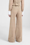 Pantalone palazzo in georgette tecnica con stampa principe di galles beige