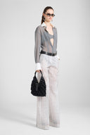 Pantalone palazzo in chiffon di seta con stampa pois