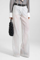 Pantalone palazzo in chiffon di seta con stampa pois