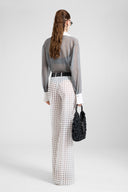 Pantalone palazzo in chiffon di seta con stampa pois