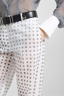 Pantalone palazzo in chiffon di seta con stampa pois