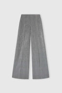 Pantalone palazzo in georgette tecnica con stampa principe di galles e cristalli applicati a mano