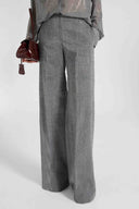 Pantalone palazzo in georgette tecnica con stampa principe di galles e cristalli applicati a mano