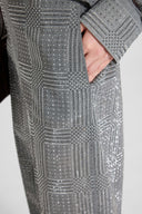 Pantalone palazzo in georgette tecnica con stampa principe di galles e cristalli applicati a mano