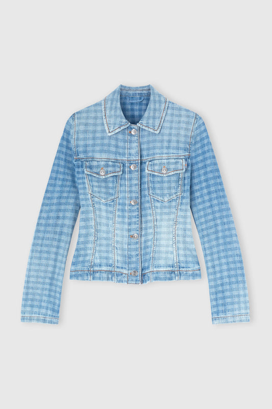 Bustier denim jacket in Vichy