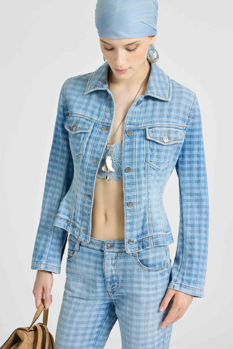 Bustier denim jacket in Vichy