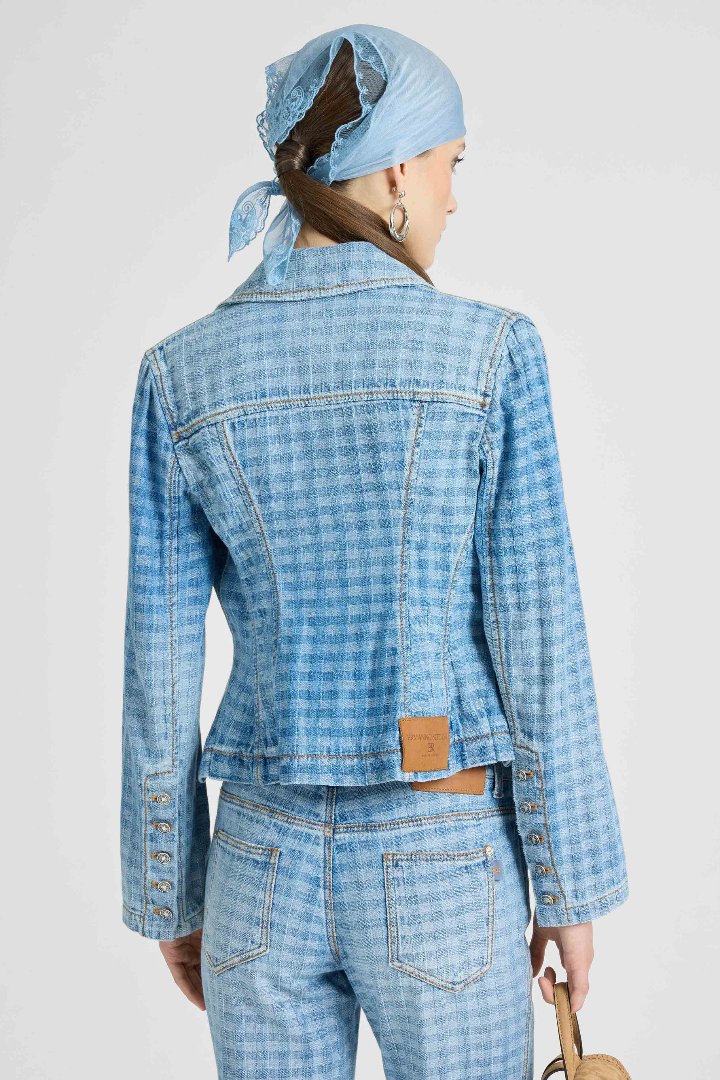 Bustier denim jacket in Vichy - Ermanno Scervino