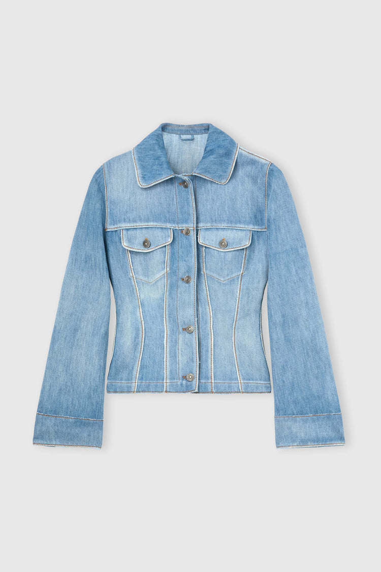 Fitted Chambray Cotton-Linen Jacket