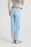 Straight-leg denim trousers with hand-applied rebrodè lace