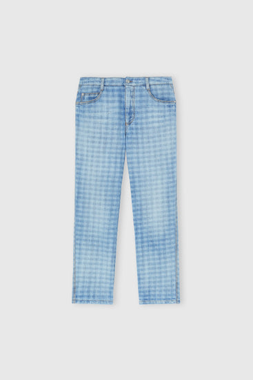 Straight-leg jacquard vichy denim trousers