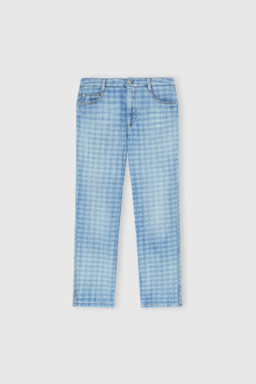 Straight-leg jacquard vichy denim trousers