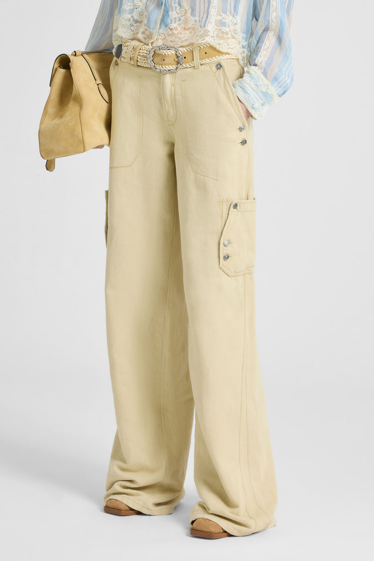 Cargo trousers in cotton-linen blend denim