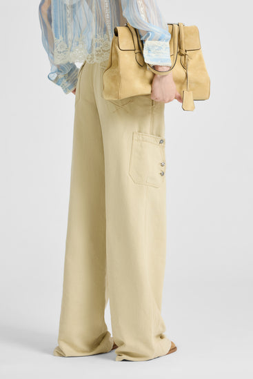 Cargo trousers in cotton-linen blend denim