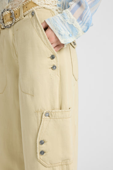 Cargo trousers in cotton-linen blend denim