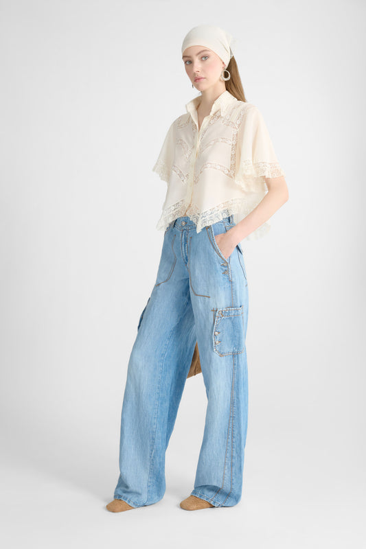 Pantalone cargo in denim chambry