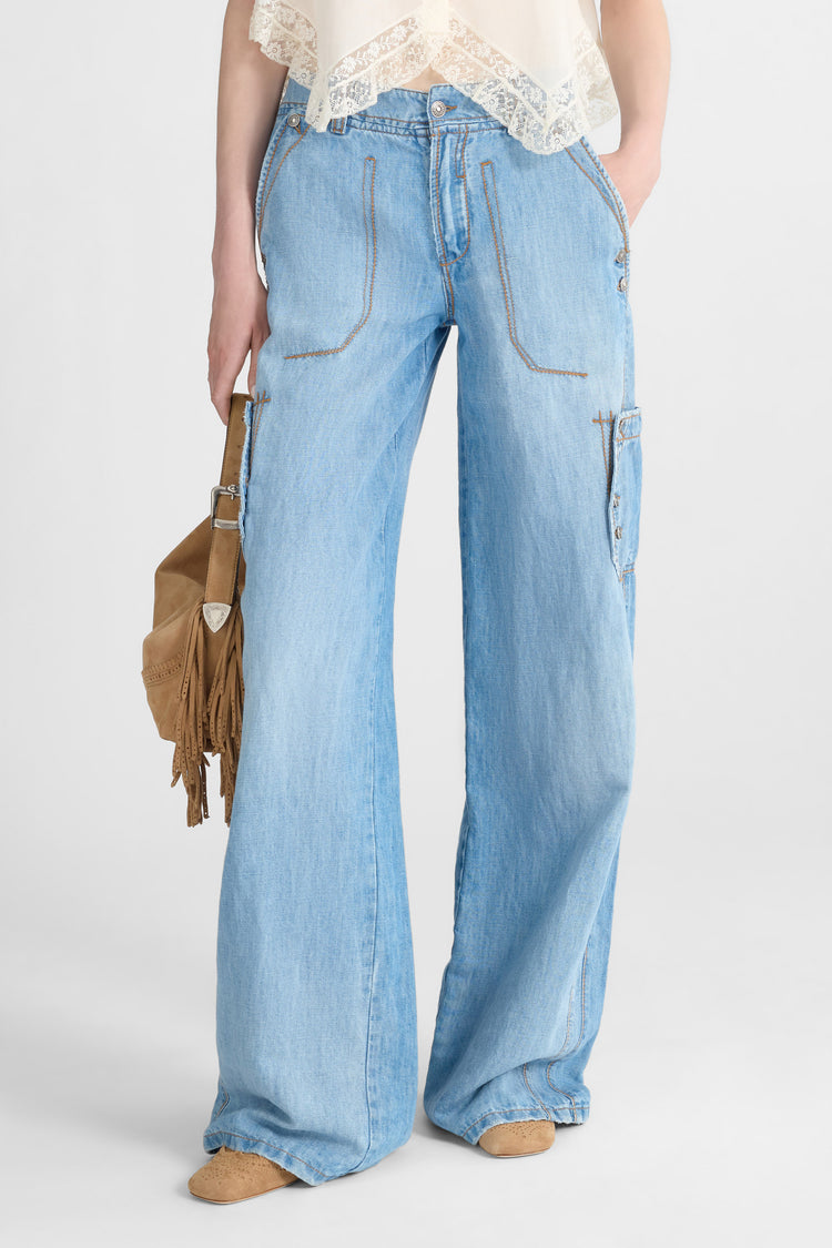 Chambray Denim Cargo Pants