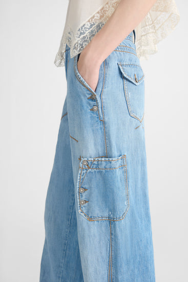 Chambray Denim Cargo Pants