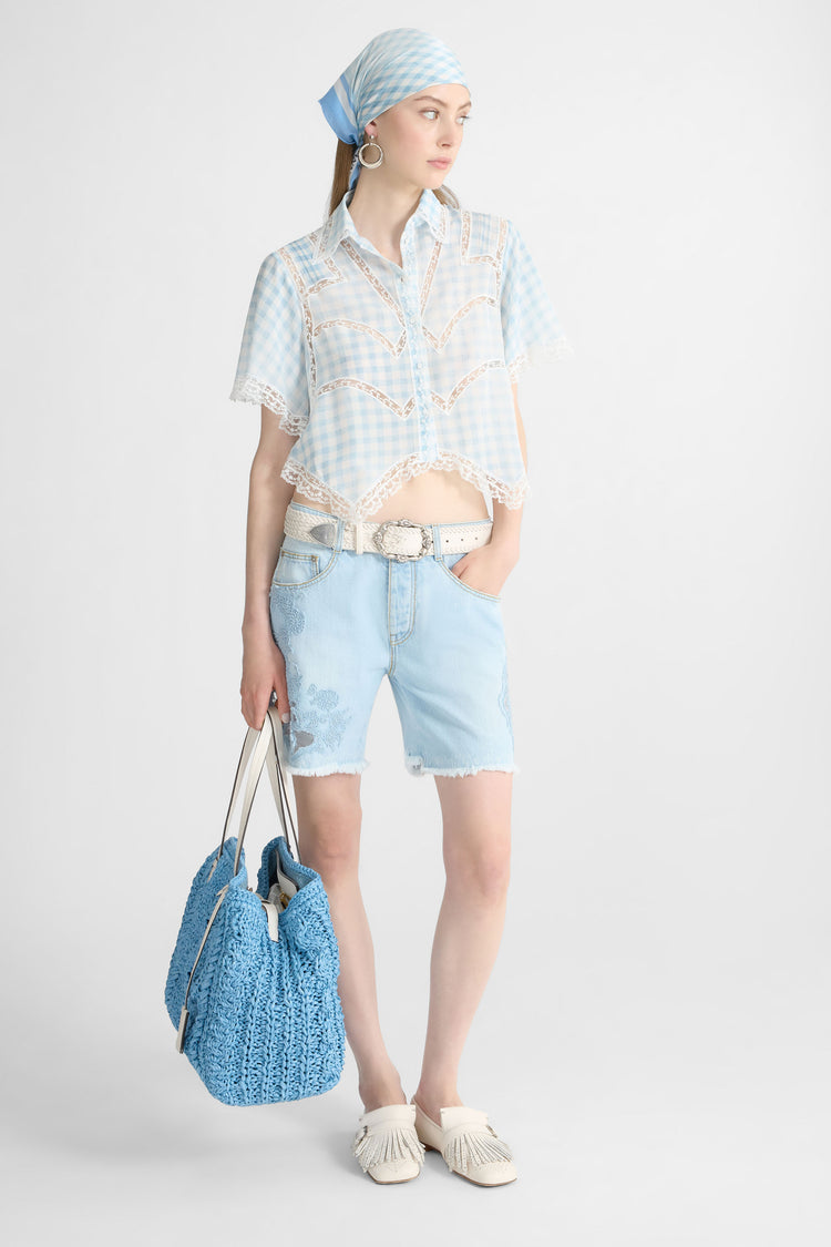 Denim Shorts with Rebrodé Lace