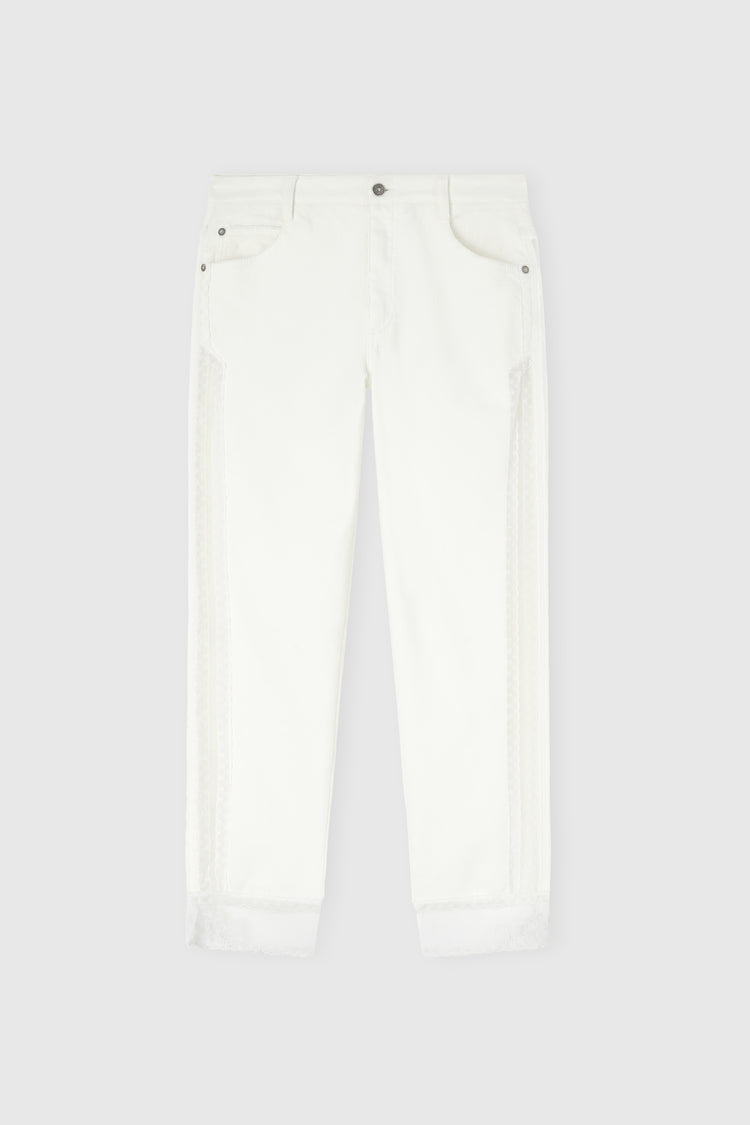 Cigarette-fit denim trousers with Valencienne lace inserts
