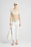 Cigarette-fit denim trousers with Valencienne lace inserts