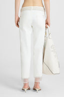 Cigarette-fit denim trousers with Valencienne lace inserts