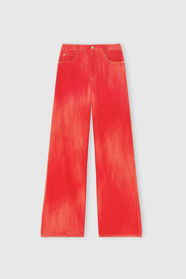 Red printed jeans-effect marocain palazzo trousers
