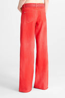 Red printed jeans-effect marocain palazzo trousers