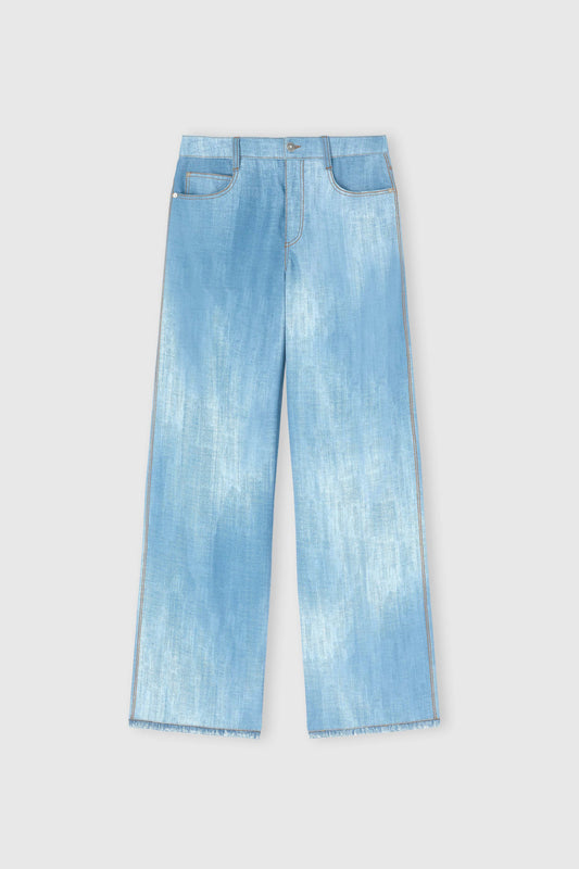 Pantalone palazzo in marocain stampa jeans