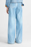 Blue printed jeans-effect marocain palazzo trousers