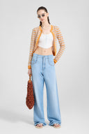 Baggy trousers in chambray linen-cotton