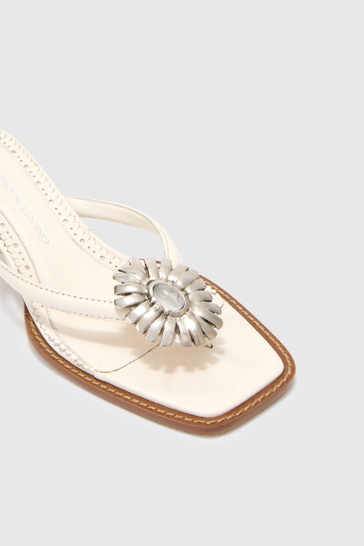 Infradito in nappa con tacco 5 cm e margherita