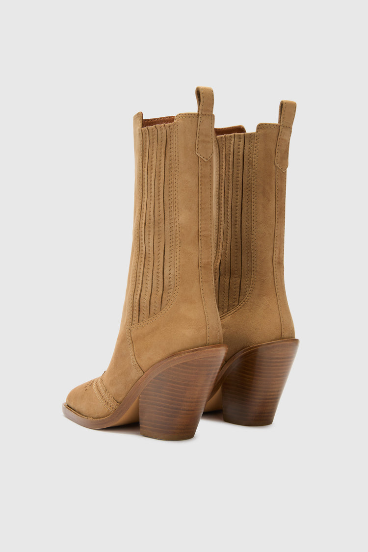 Elasticated suede western ankle boot with brogue details