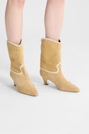 Low boot in crosta with raffia embroidery