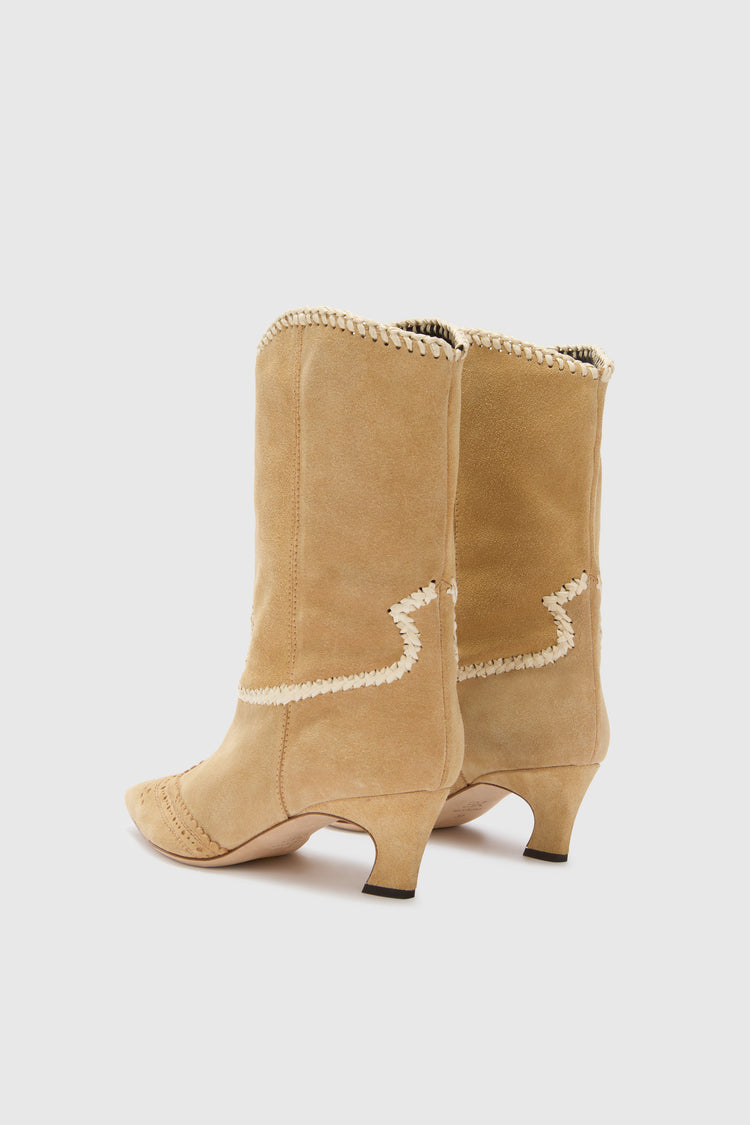 Low boot in crosta with raffia embroidery
