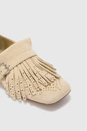 Suede College loafer with fringes and daisy buckle