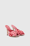 Suede vichy printed mules in white and red