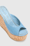 Jeans-print marocain wedge open toe sandal