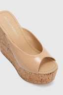 Nude smooth nappa wedge open toe sandal
