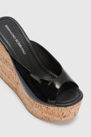 Black smooth nappa wedge open toe sandal