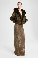 Short oversized Green Loden parka with mink-trimmed hood