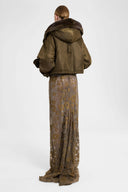 Short oversized Green Loden parka with mink-trimmed hood