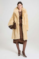 Single-breasted midi coat in long-hair Toscana shearling