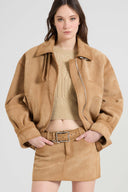 Suede bomber aviator jacket with heritage detailing