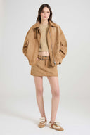 Suede bomber aviator jacket with heritage detailing